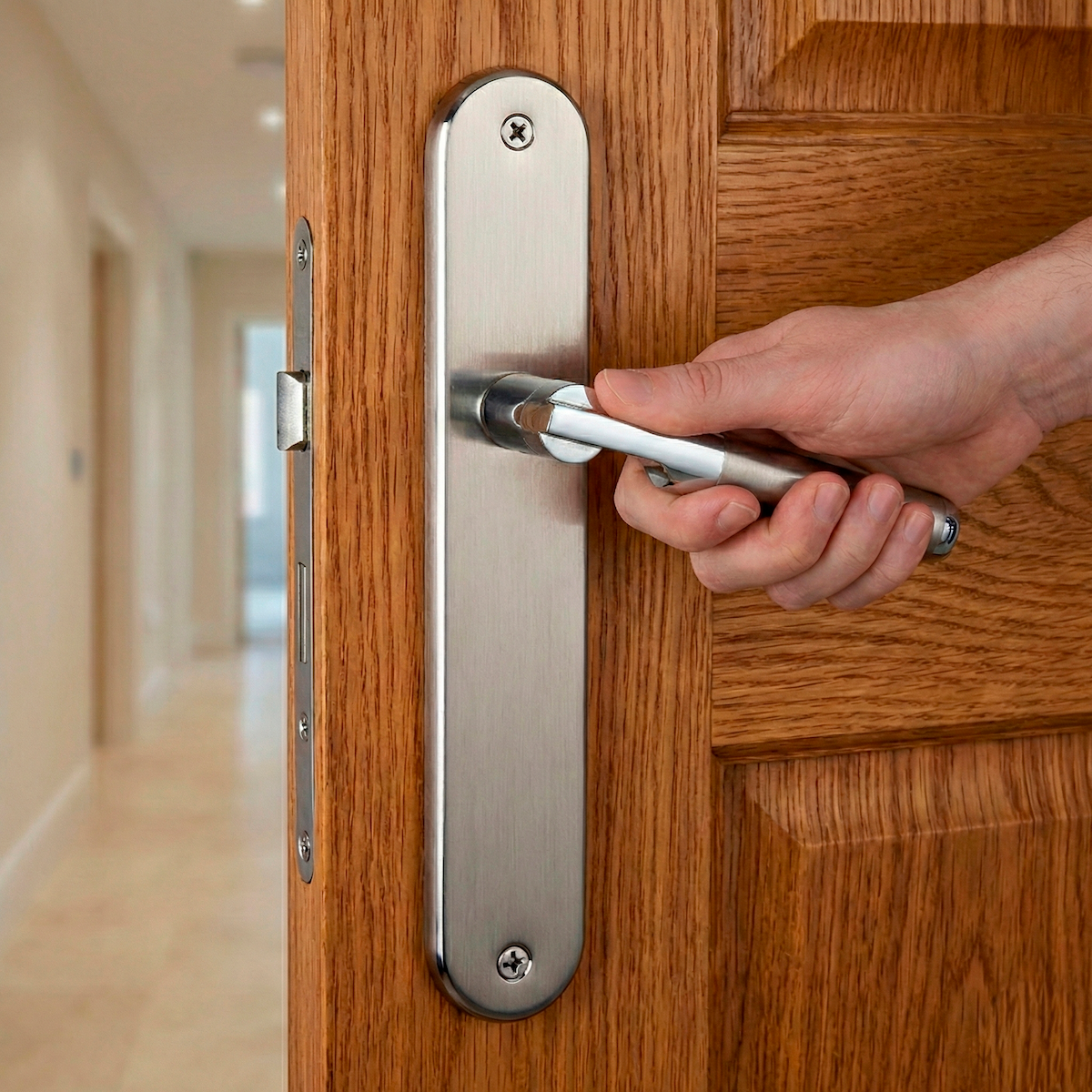 Poignée modèle « 1019 » avant-gardiste avec plaque ovale finition bicolore pour portes