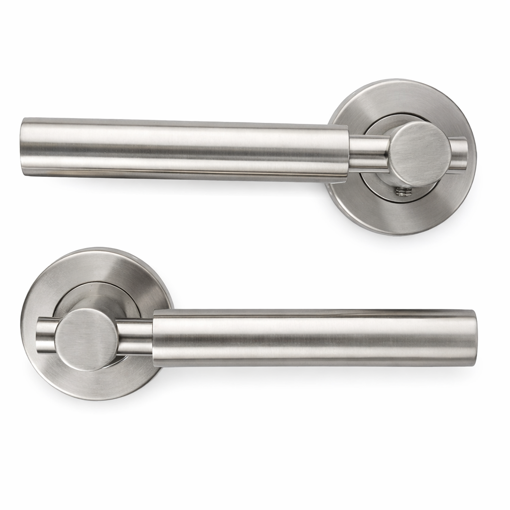 Bouton de porte Grian avec rosace ronde en acier inoxydable