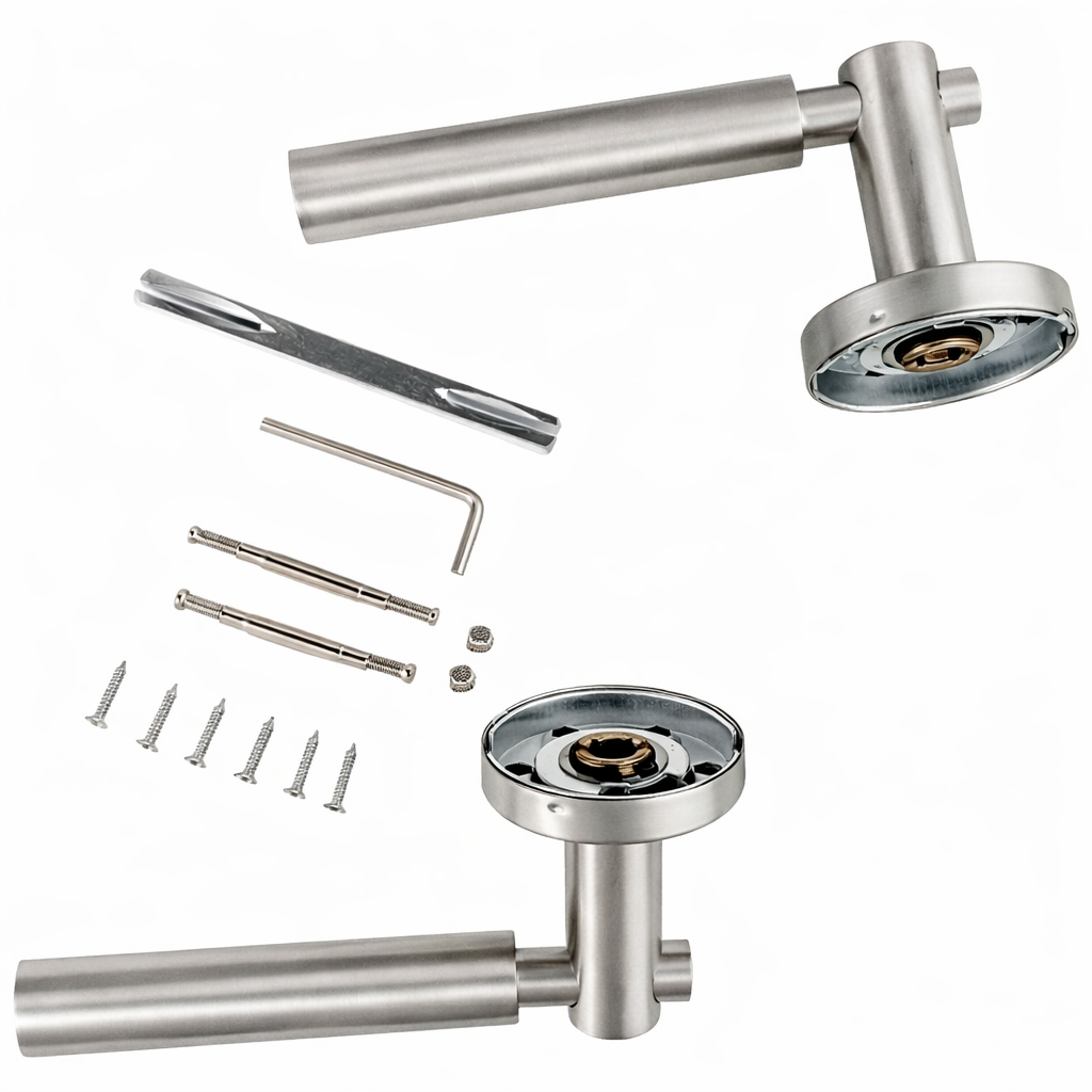 Bouton de porte Grian avec rosace ronde en acier inoxydable