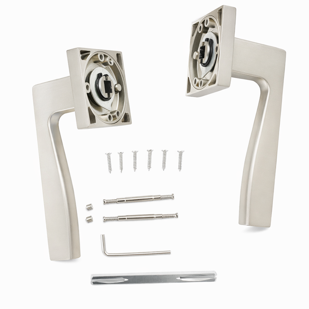 Poignée modèle "10-23" en aluminium avec rosace carrée en nickel mat
