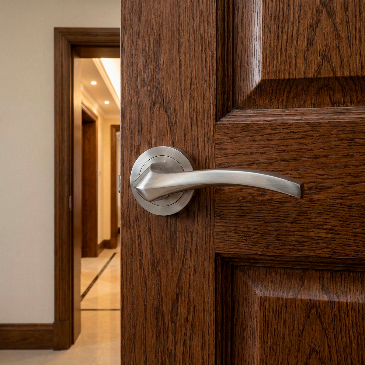 Béquille de porte avec rosace ronde en aluminium