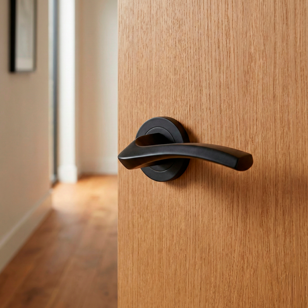 Poignée en aluminium modèle 1027 avec rosace ronde finition noire pour portes