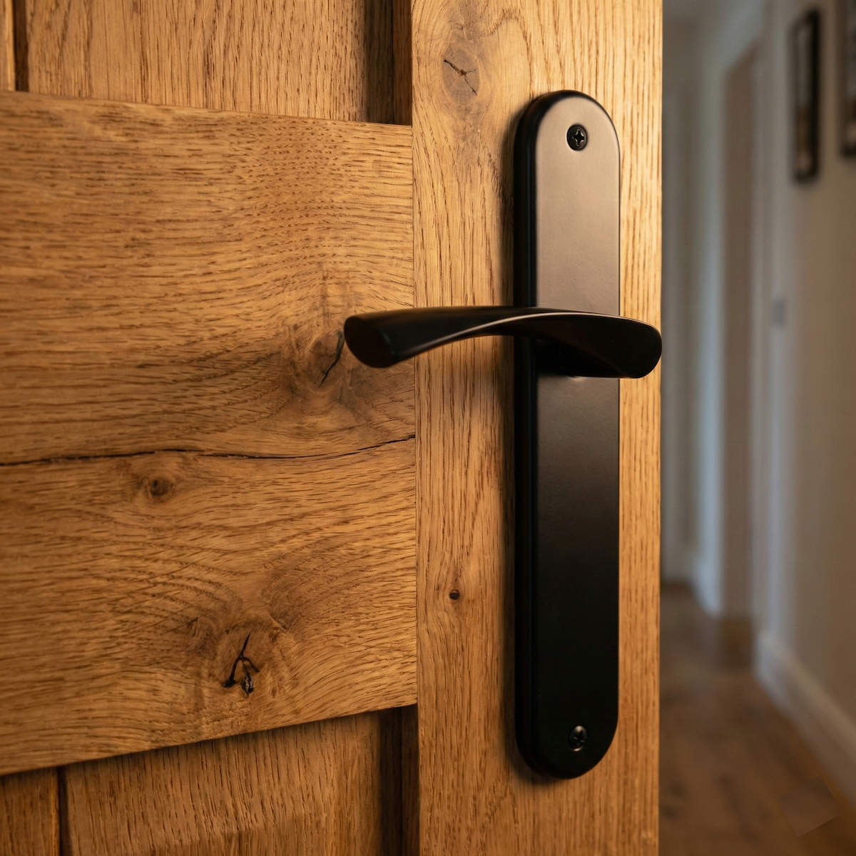 Poignée de porte modèle '130' en zamak avec plaque ovale, finition noir mat
