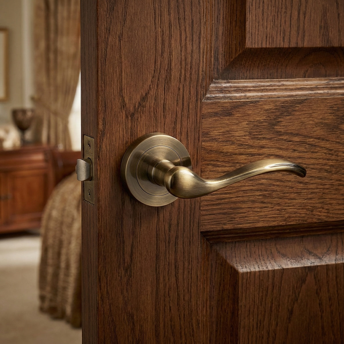 Poignée de porte modèle '3001C' ondulée rustique avec rosace ronde finition cuir