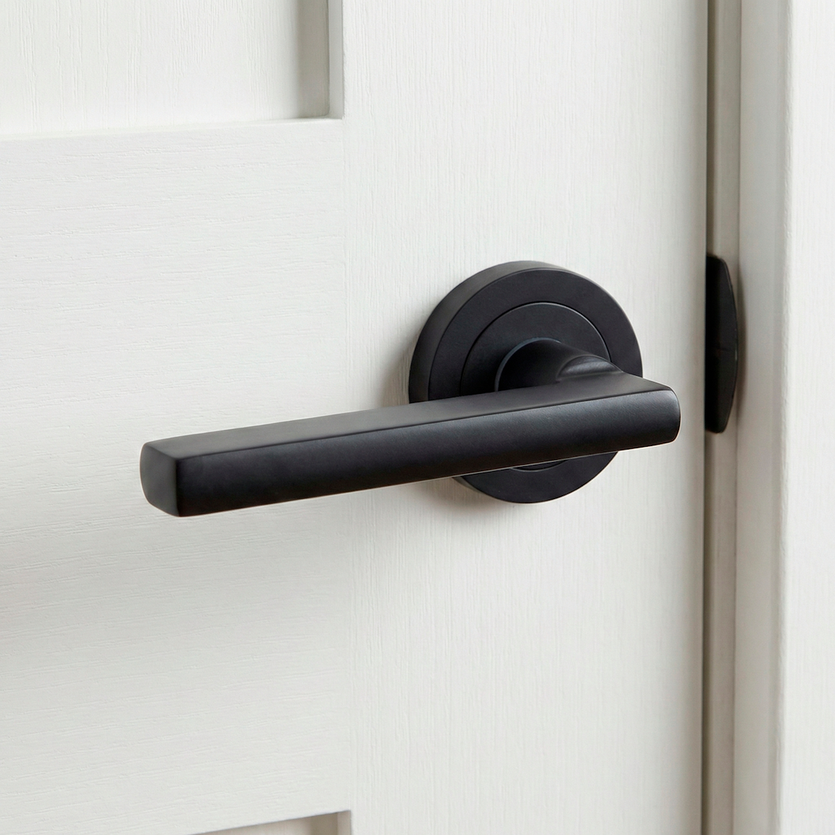 Poignée de porte modèle Rental 530 en aluminium avec rosace ronde finition noire