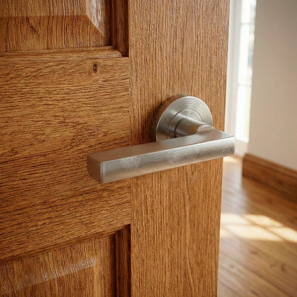 Poignée de porte ronde en aluminium « 530A » Manilla Rental, finition nickel satiné