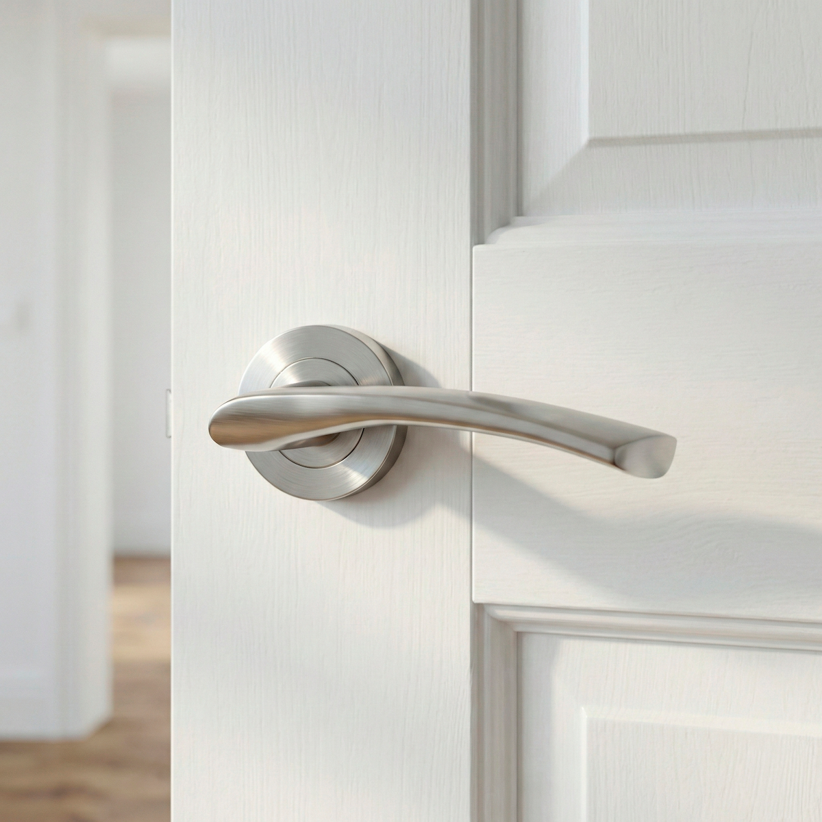 Poignée Hermès en aluminium avec rosace ronde finition nickel satiné pour portes