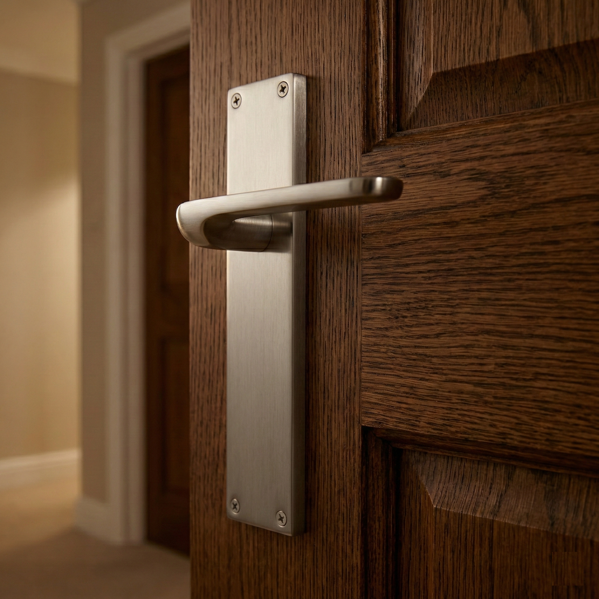 Poignée modèle 559 avec plaque rectangulaire en zamak finition nickel satiné pour portes