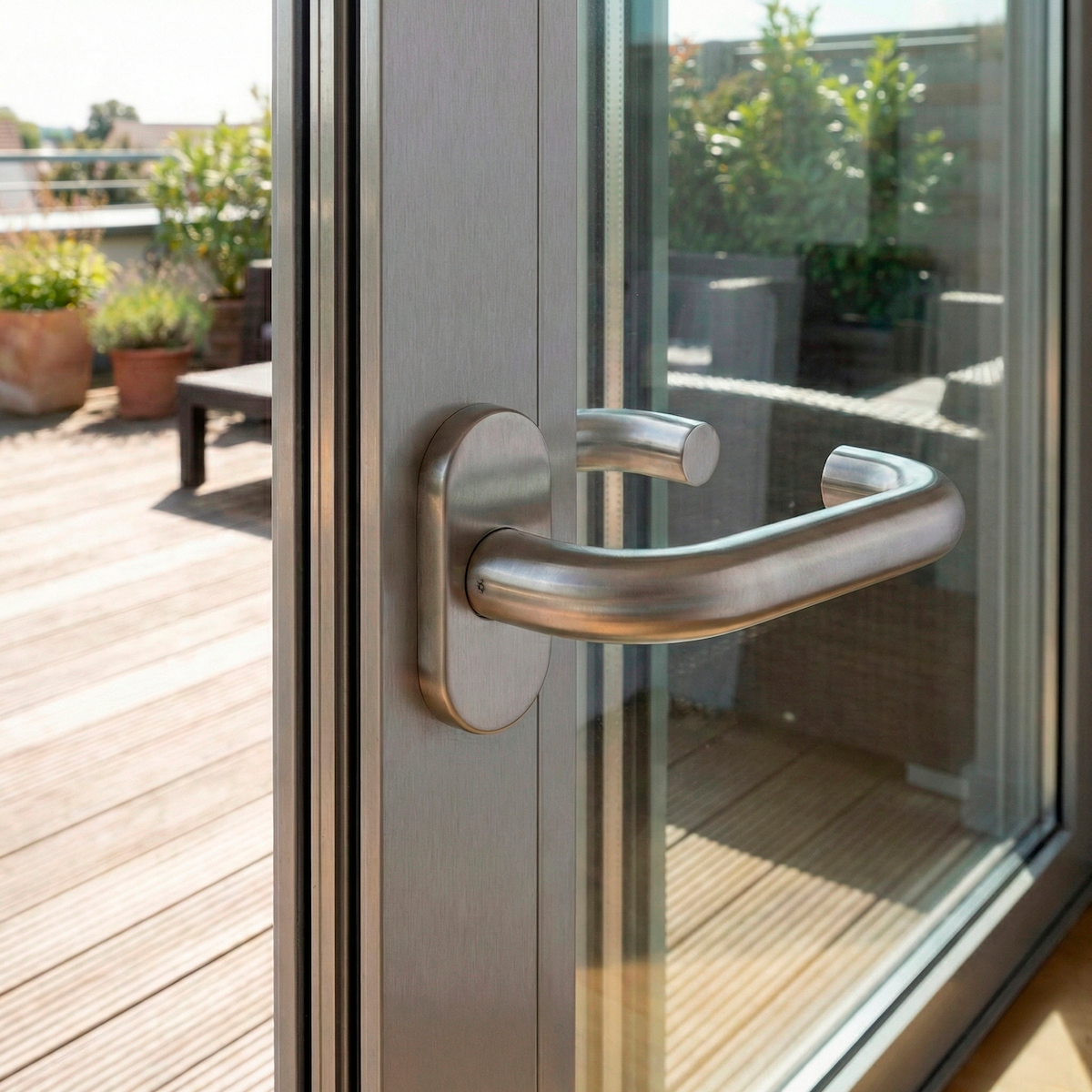 Béquille avec rosace ovale inoxydable pour portes métalliques ou en PVC '603'