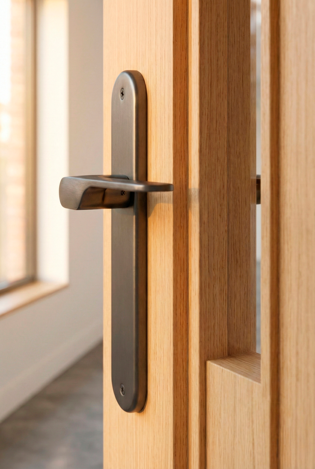 Poignée modèle '640' avec plaque ovale pour portes en zamak finition graphite avec poignée moderne