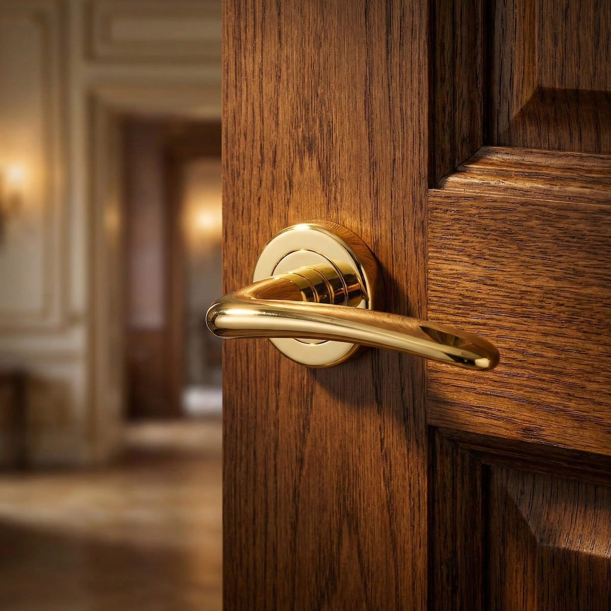 Poignée de porte modèle '661' doré brillant avec Rosace Ronde
