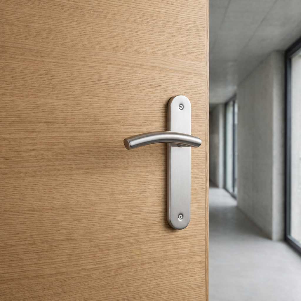 Poignée modèle « 703 » avec plaque ovale et manette courbe en acier inoxydable pour portes