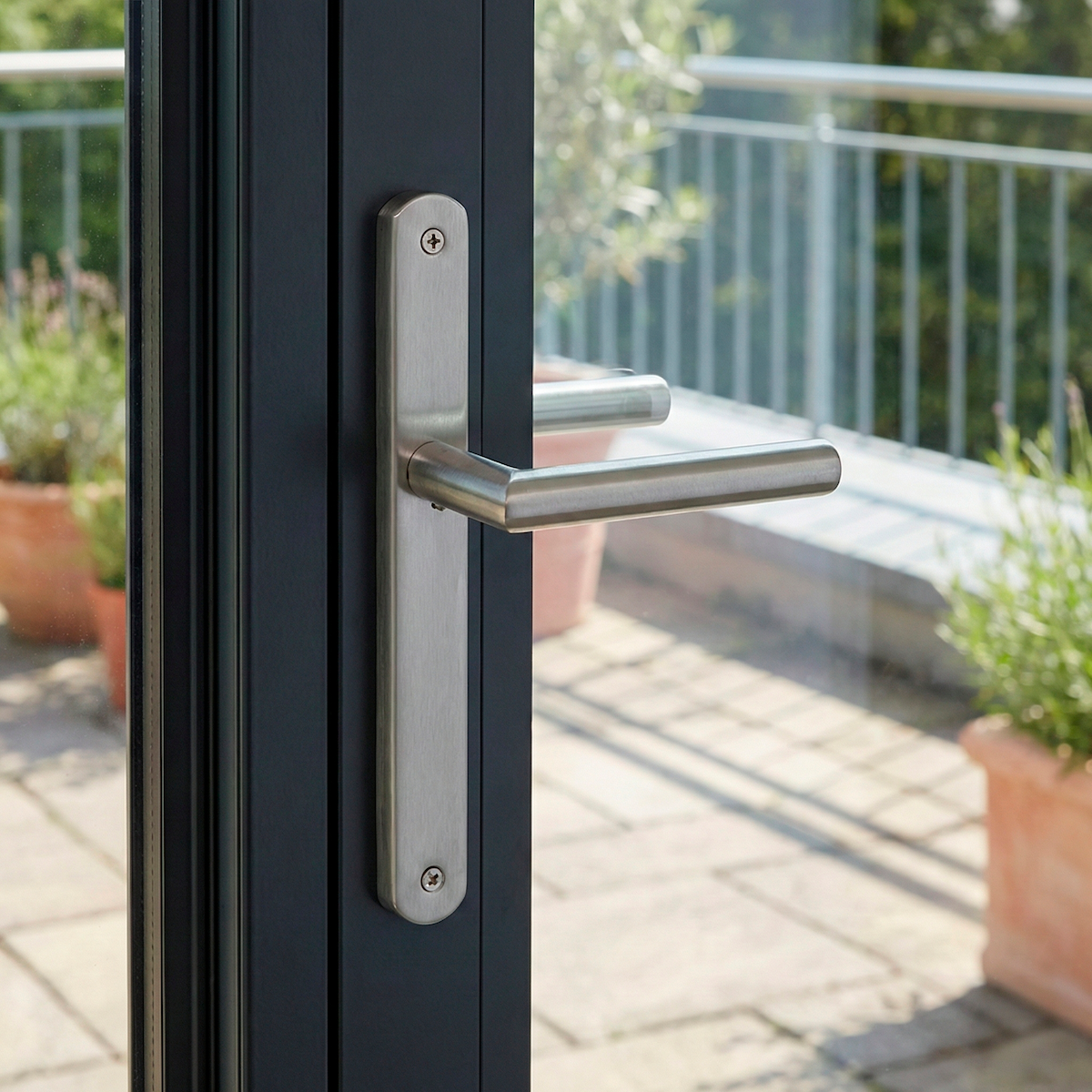 Poignée modèle « 503 » avec plaque ovale étroite en acier inoxydable pour portes