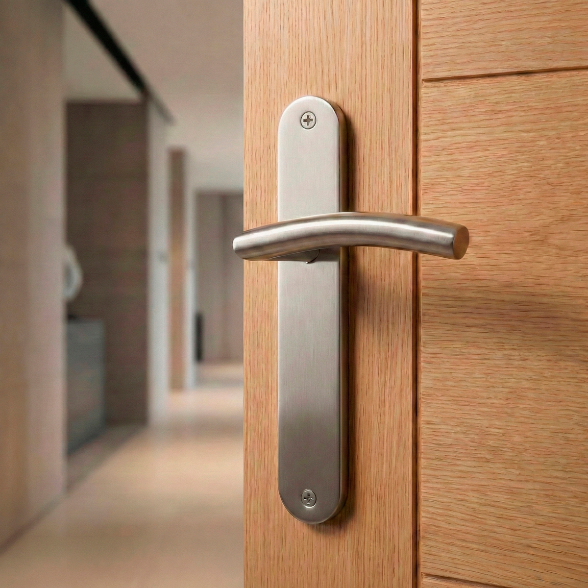 Poignée modèle « 703 » avec plaque ovale et manette courbe en acier inoxydable pour portes