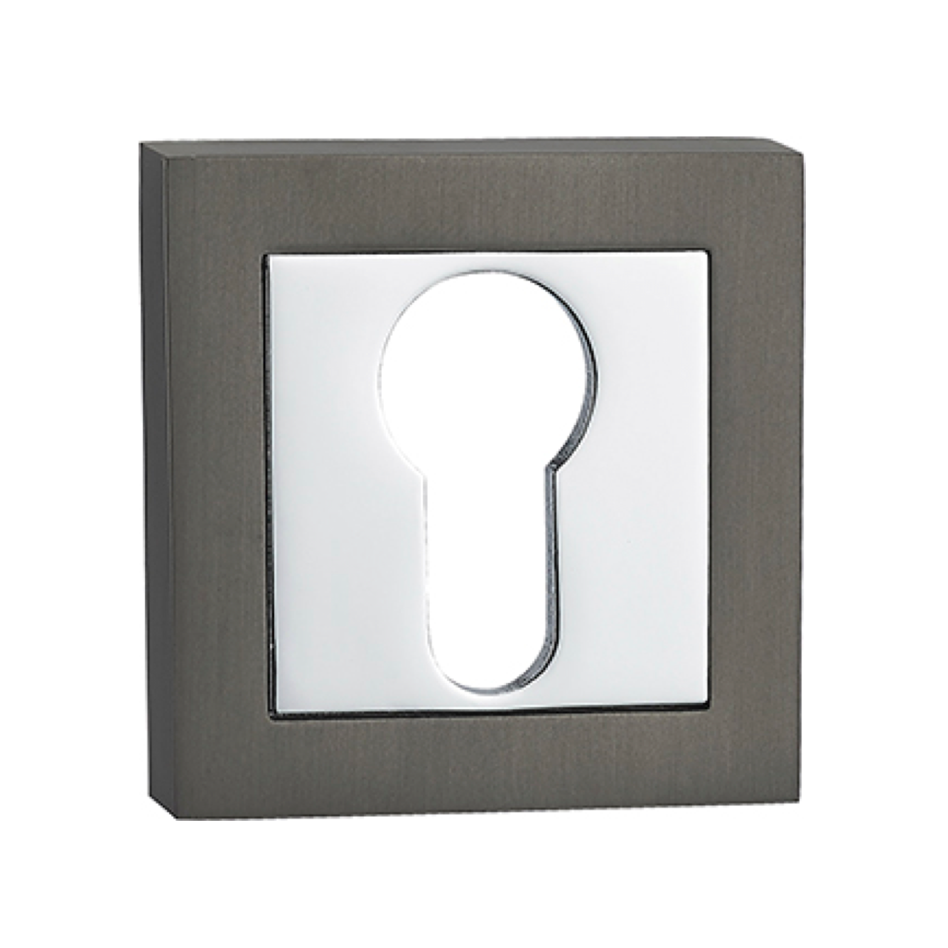 Plaque de propreté carrée-carrée avec entrée de clé en poire finition graphite et chrome brillant