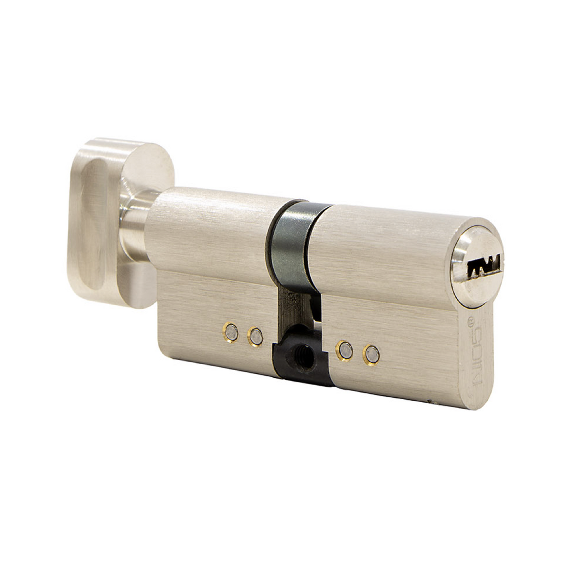 Cylindre 30x30 nickelé haute sécurité à bouton pour portes