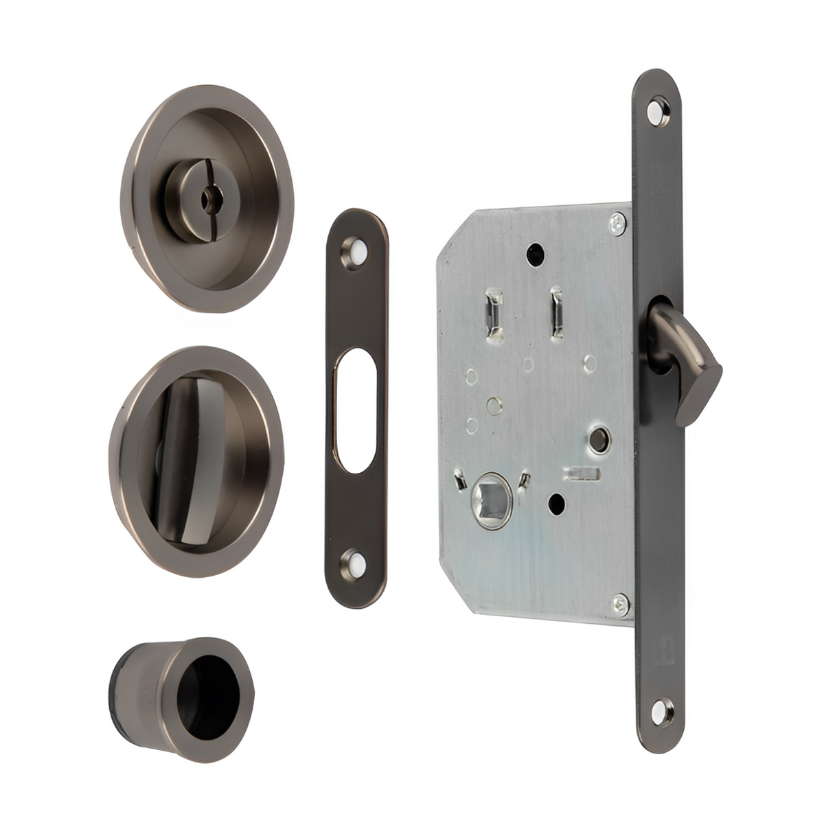 Kit para puerta corredera con condena y uñeros redondos en grafito con entrada 50 mm