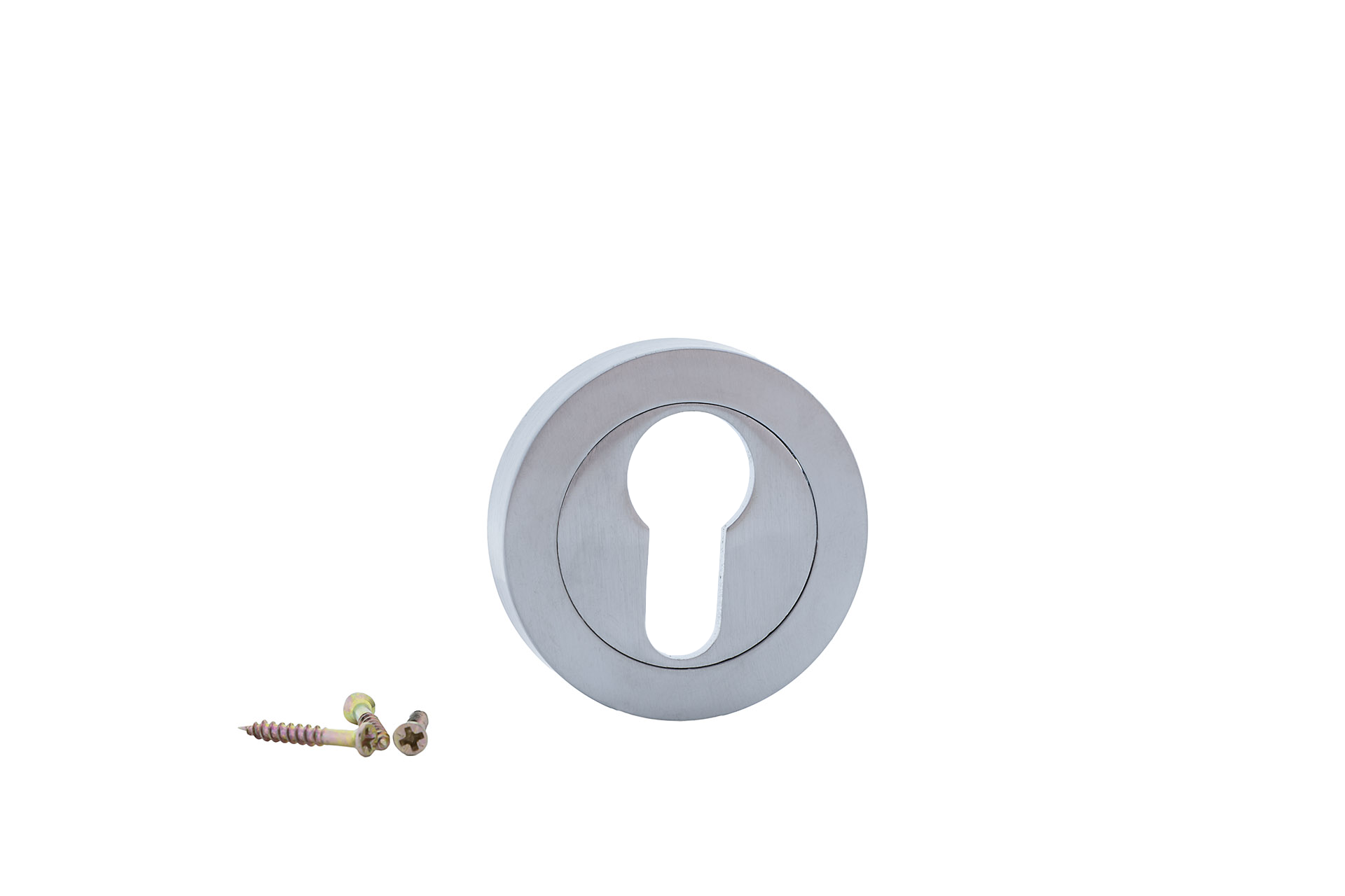 Plaque ronde avec bec de cygne en finition nickel mat pour portes