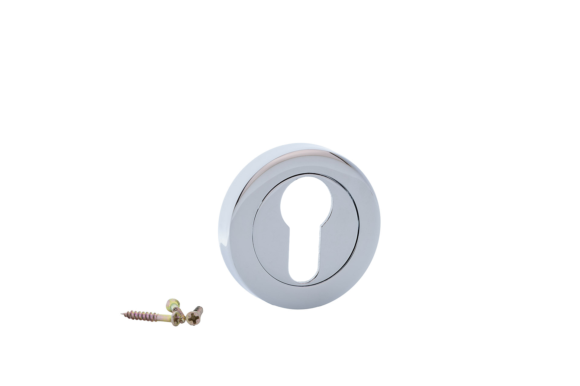 Rosace ronde avec entrée de clé en forme de poire en finition chrome brillant pour serrures