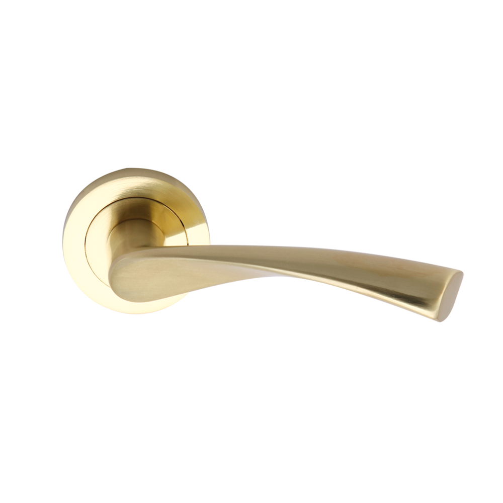 Poignée modèle '136A' dorée en aluminium avec rosace ronde pour portes en bois