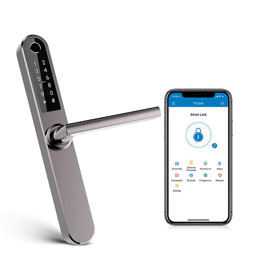 Cerradura electrónica inteligente con huella y Bluetooth en acero inoxidable 280x38 mm