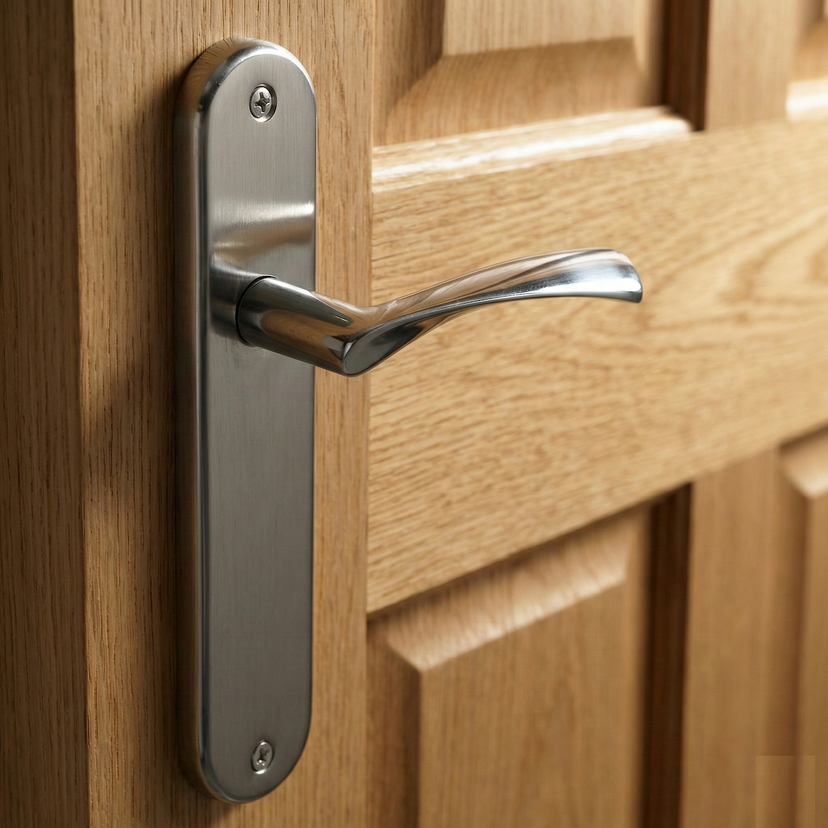 Poignée modèle '130A' vague avec plaque ovale en aluminium pour portes en finition nickel satiné
