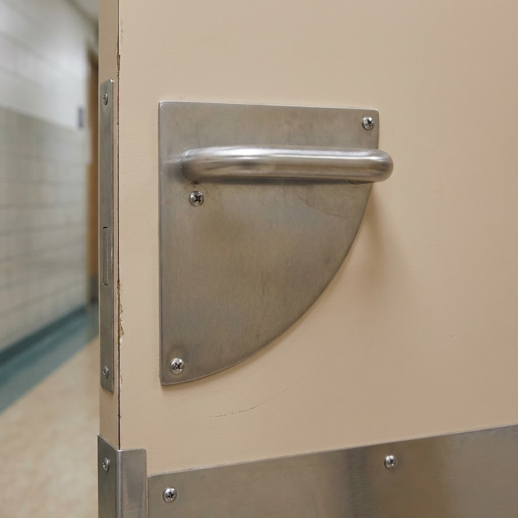 Poignée de porte modèle "4002" en acier inoxydable avec plaque semi-circulaire