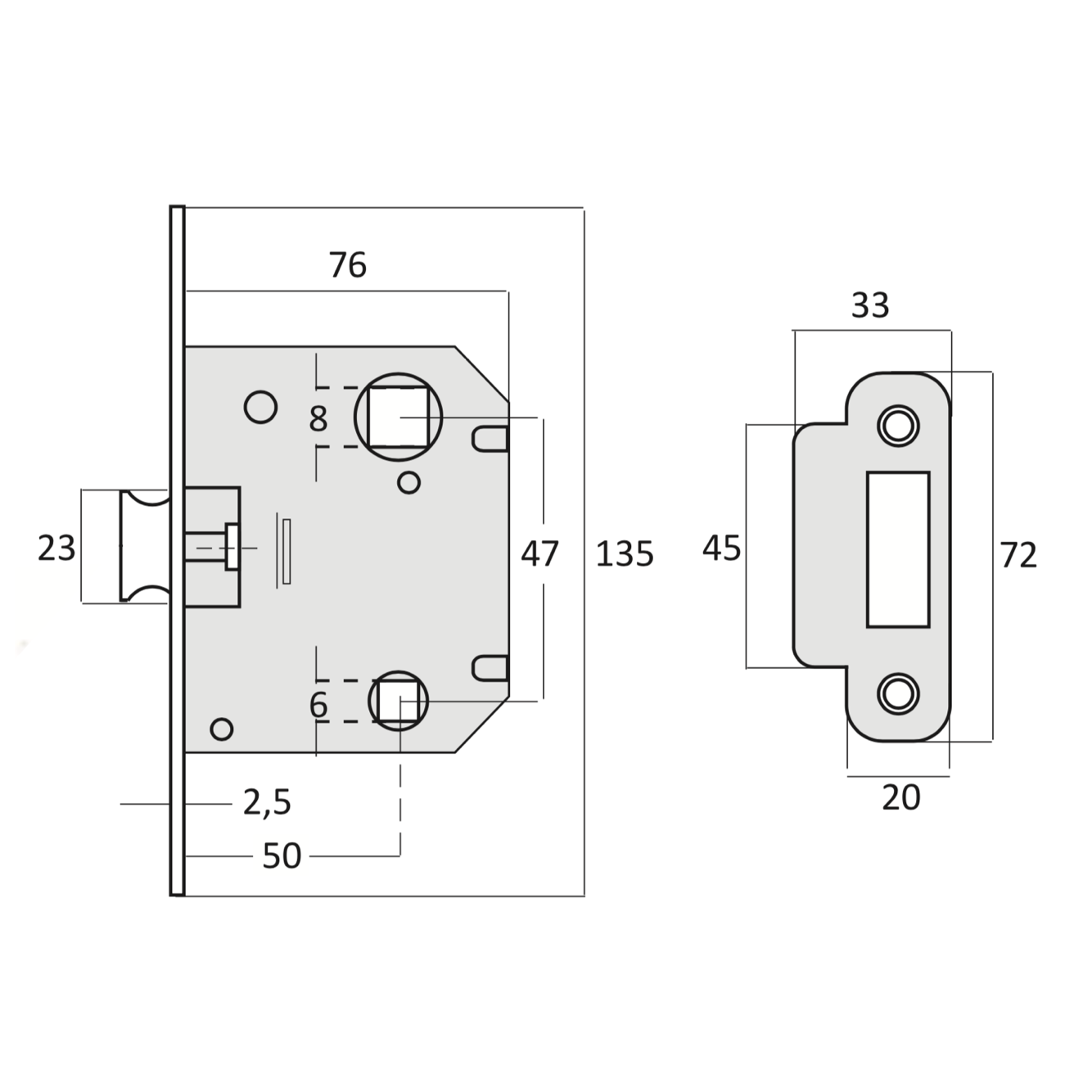 Loquet unifié réversible entraxe 47mm finition noir paneton rond