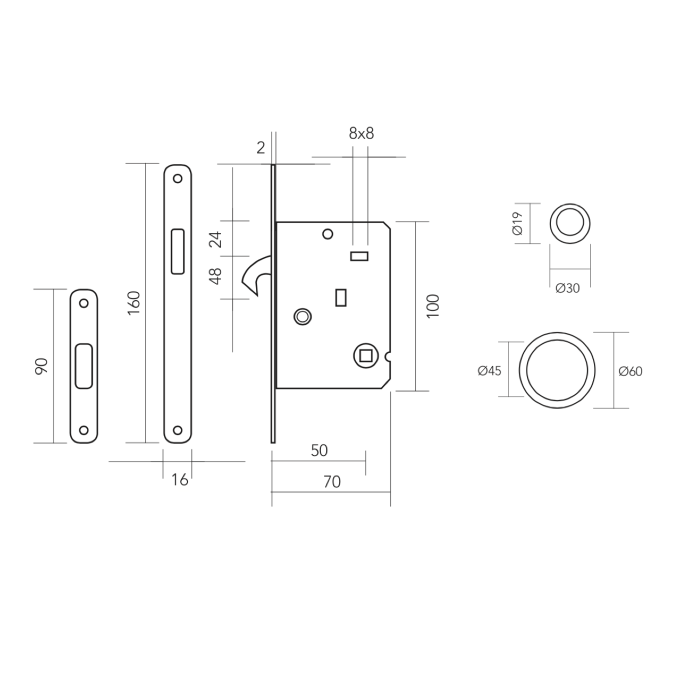 Kit pour porte coulissante avec cylindre en finition noire