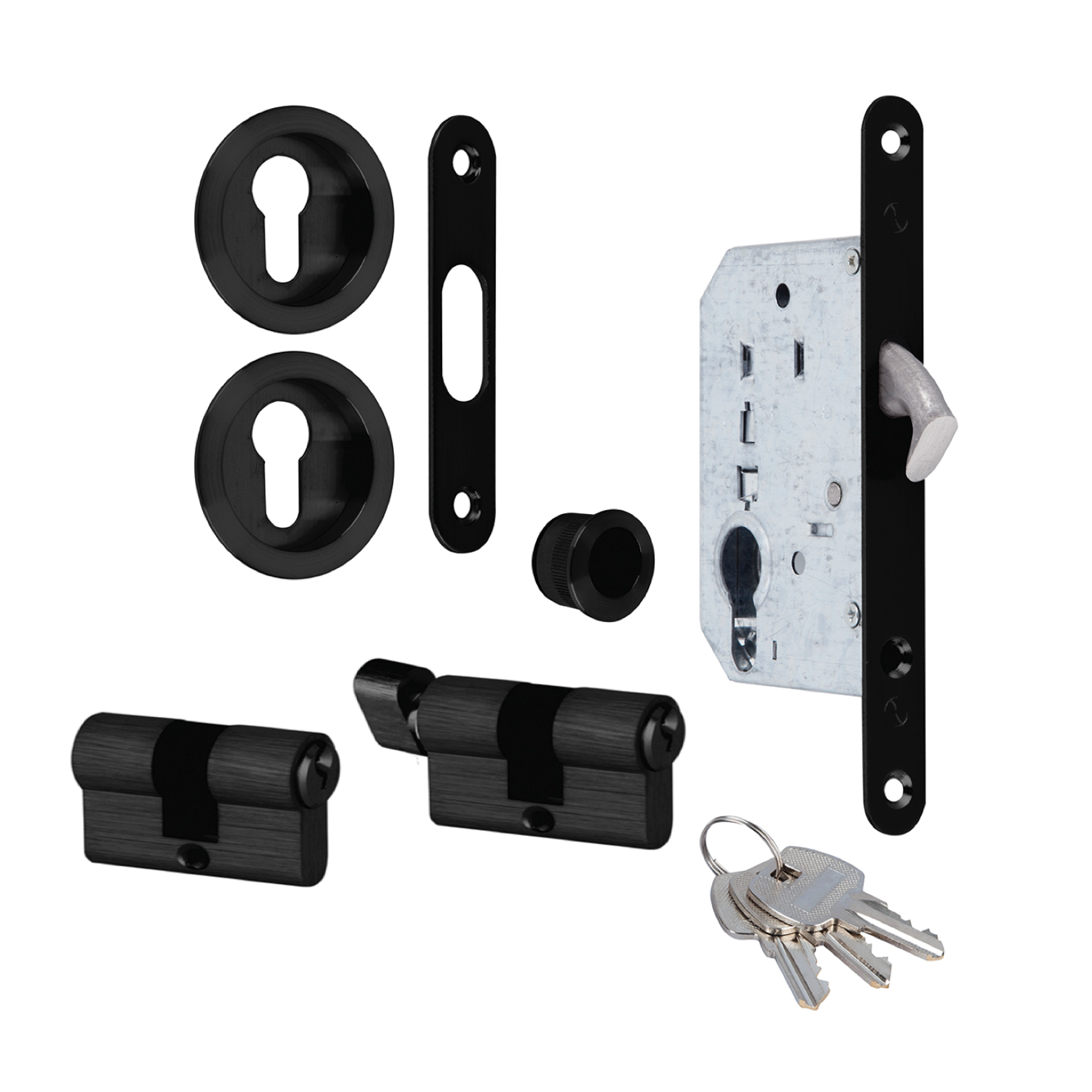 Kit pour porte coulissante avec cylindre en finition noire