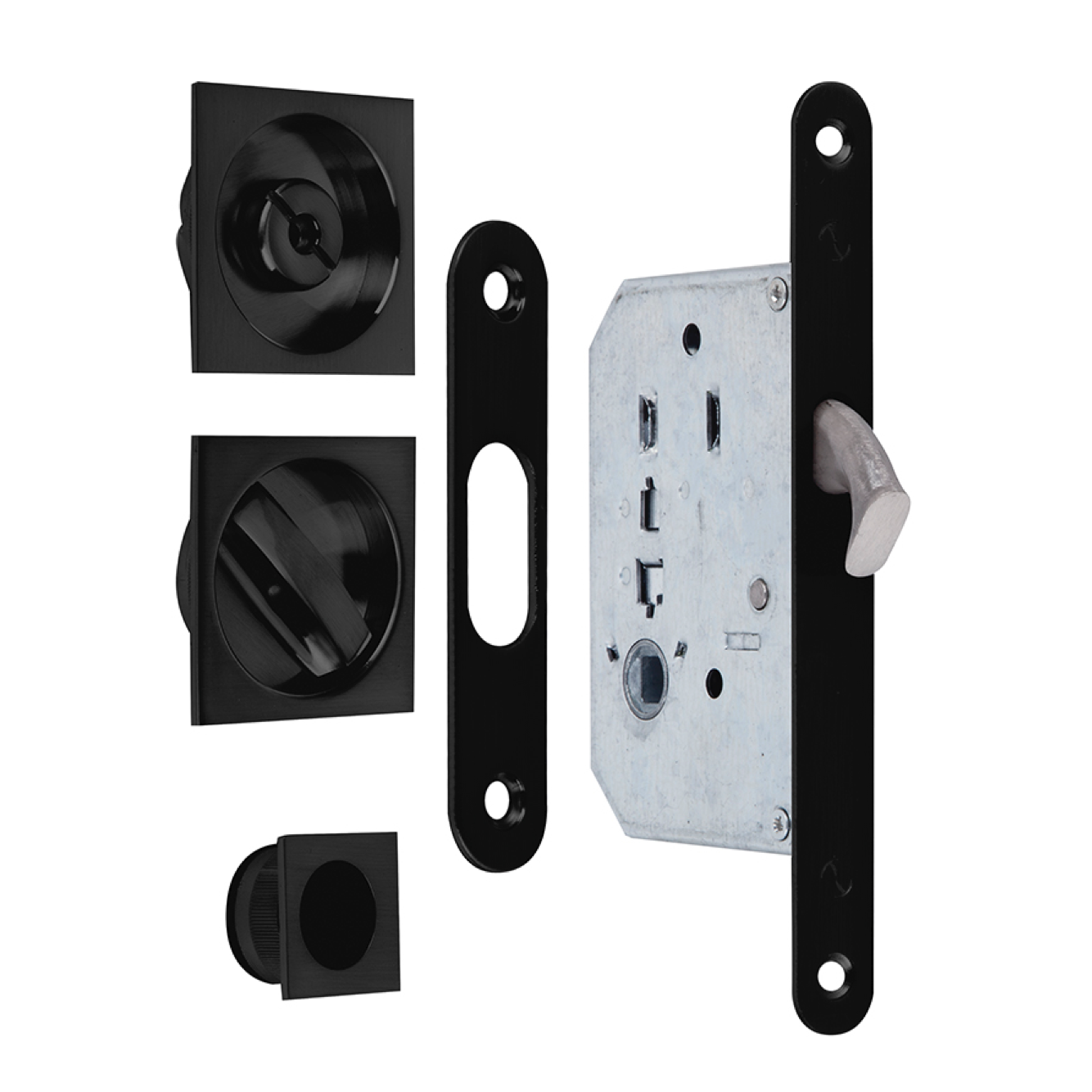Kit pour porte coulissante avec condamnation et tire-doigt carré finition noire