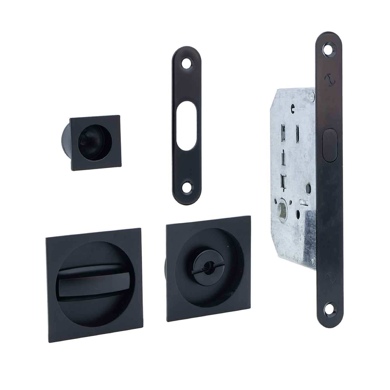 Kit pour porte coulissante avec condamnation et tire-doigt carré finition noire