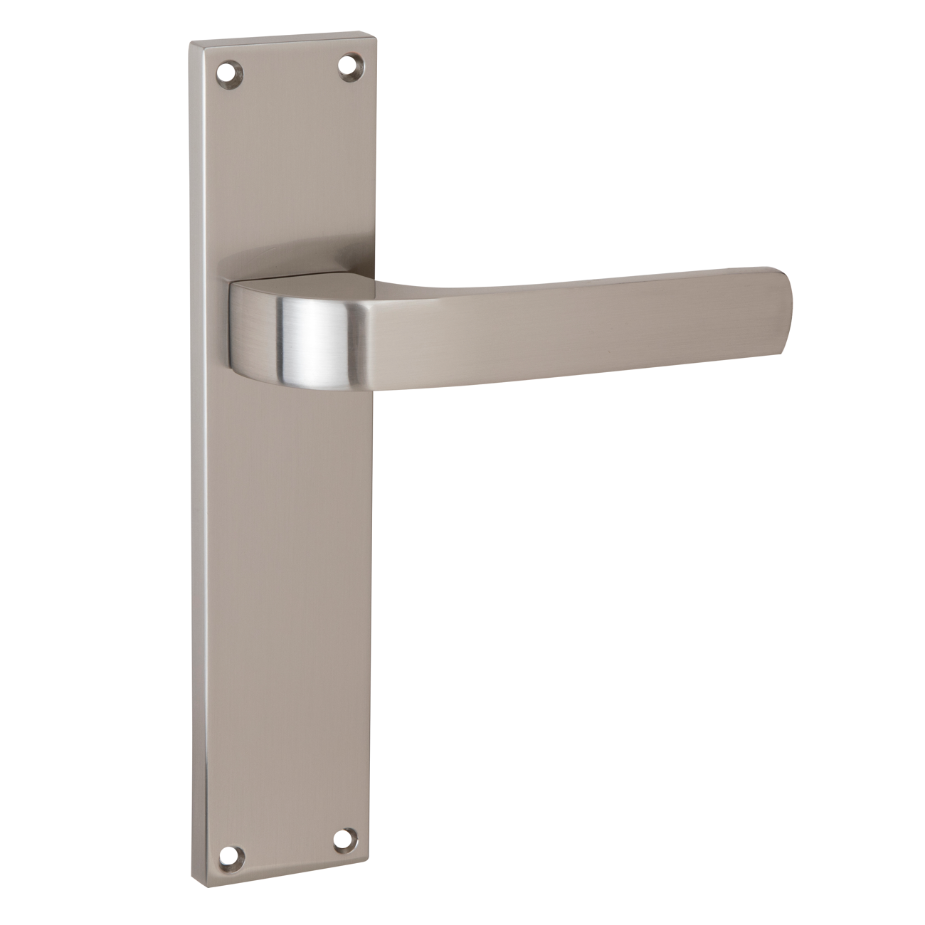 Béquille modèle « 710 » en zamak sur plaque rectangulaire, finition nickel satiné, pour portes