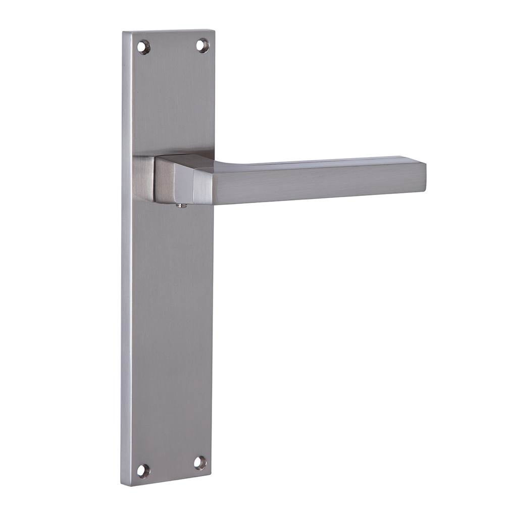 Poignée moderne en zamak finition nickel satiné et gris spatial avec plaque rectangulaire modèle '840'