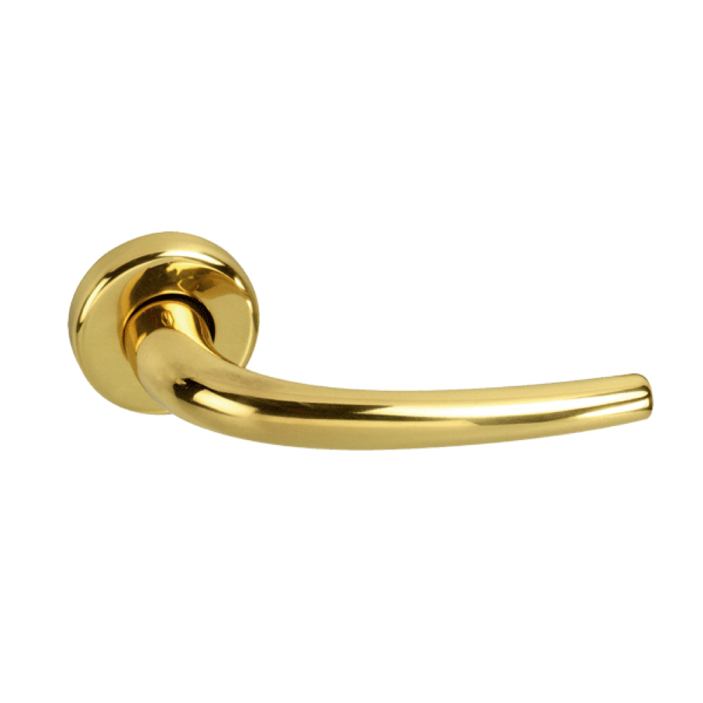 Bouton de porte « 2001 » en laiton avec petite rosace ronde dorée brillante