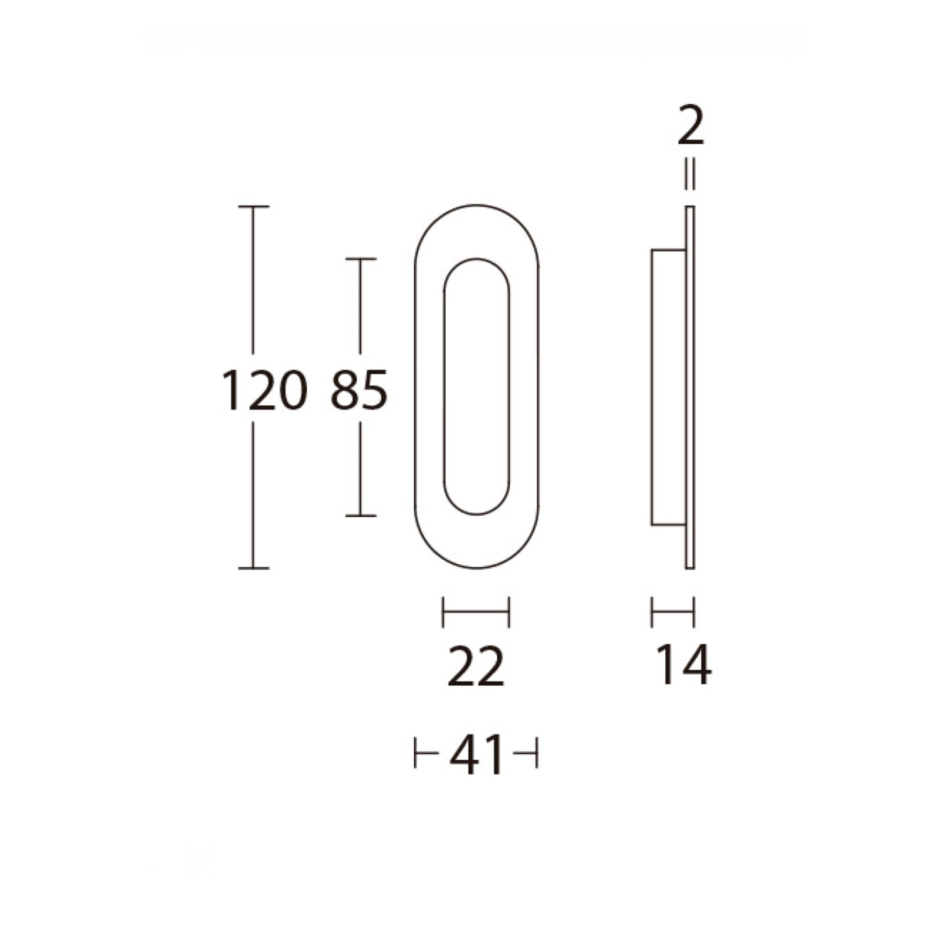 Tirette ovale 40x120 pour porte coulissante en acier inoxydable