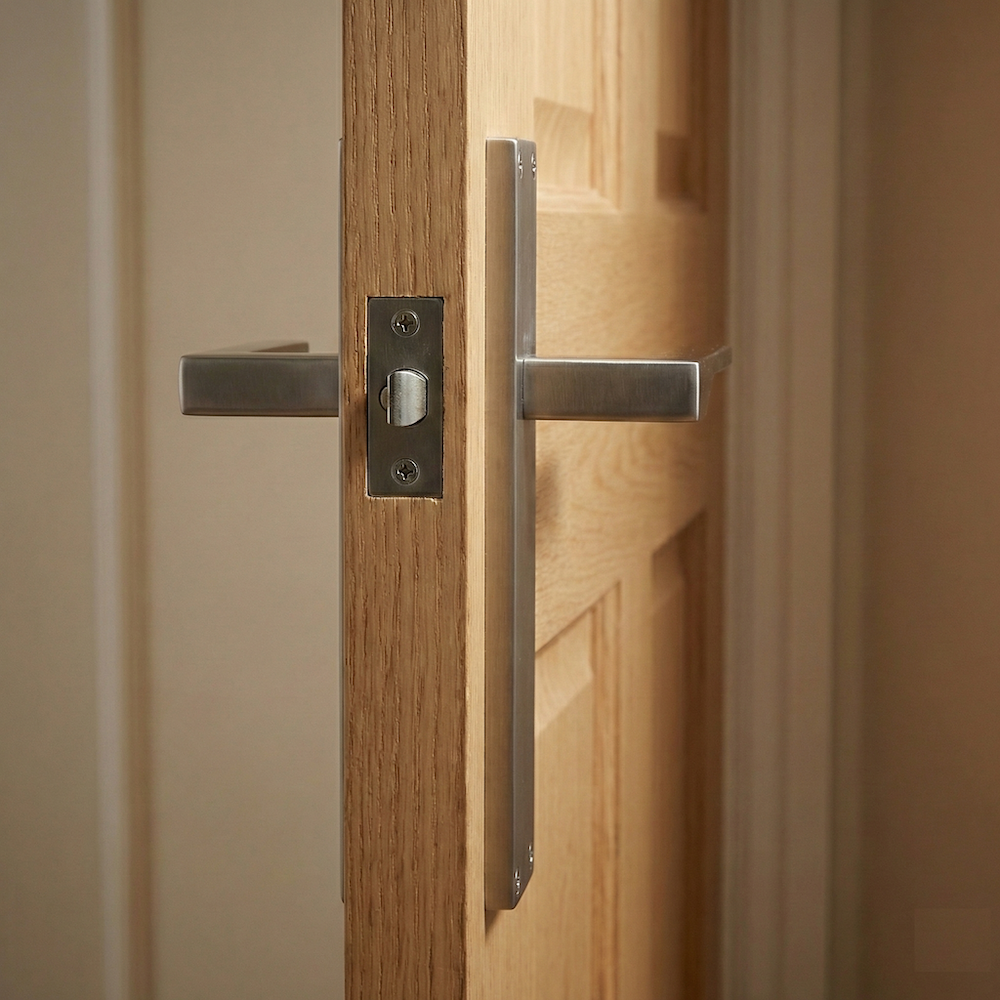 Poignée modèle '520' avec plaque rectangulaire en zamak finition nickel satiné pour portes