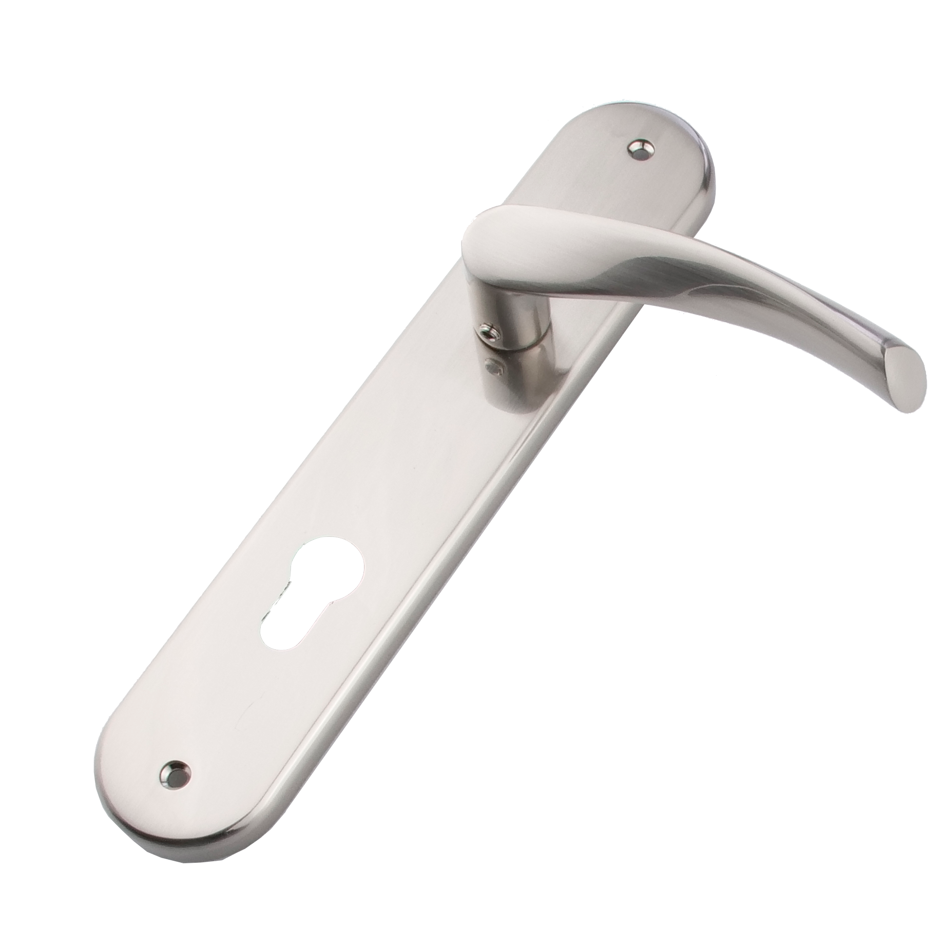 Poignée modèle '130A' vague avec plaque ovale en aluminium pour portes en finition nickel satiné