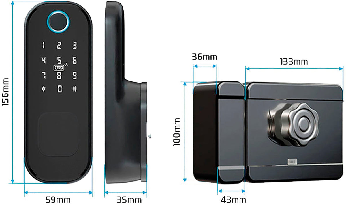 Cerradura de sobreponer electrónica en aluminio negro con huella, Bluetooth e IP65 para exterior