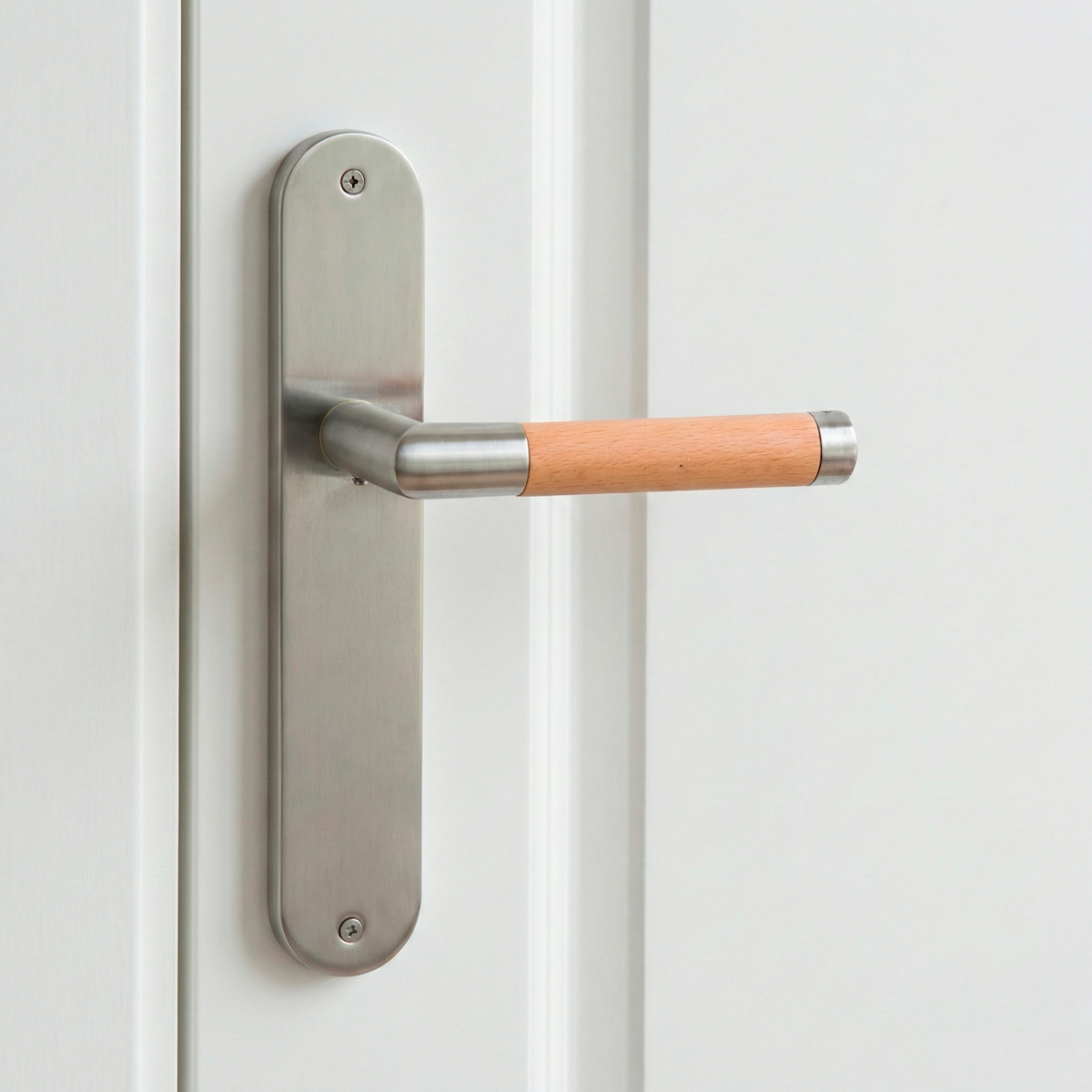 Poignée avant-gardiste modèle « 1003 » avec plaque ovale en acier inoxydable et bois pour portes