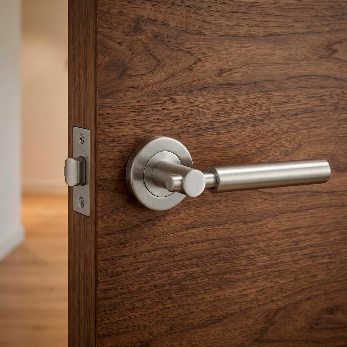 Bouton de porte Grian avec rosace ronde en acier inoxydable