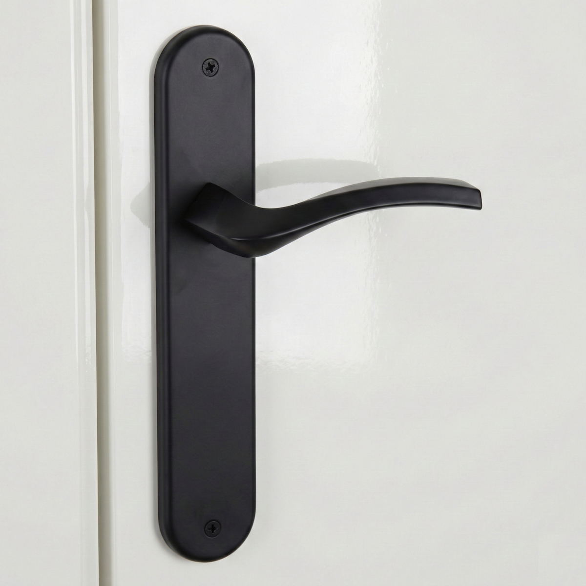 Poignée modèle '1027' sur plaque ovale noire en zamak pour portes