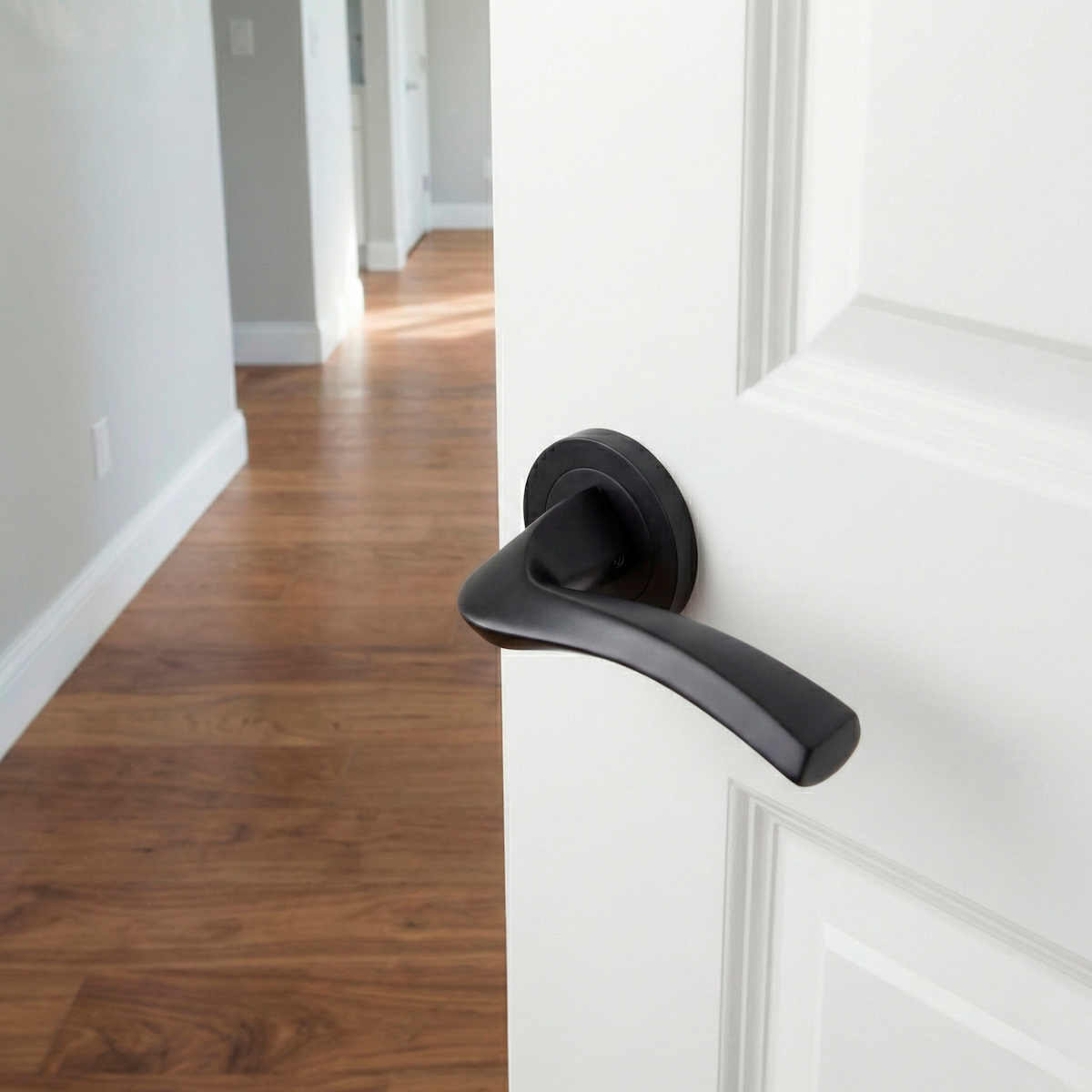 Poignée en aluminium modèle 1027 avec rosace ronde finition noire pour portes