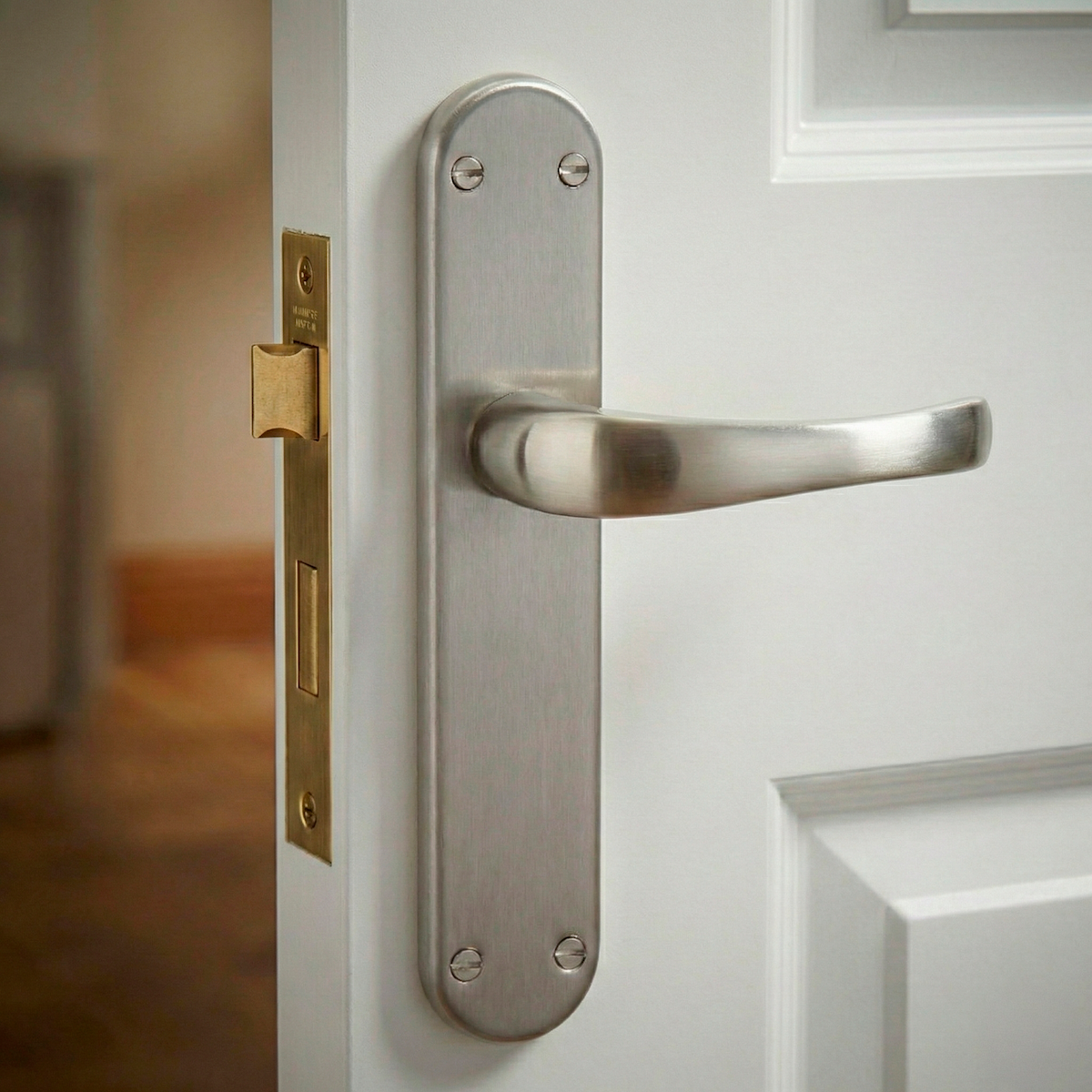 Poignée modèle '250' sur plaque ovale finition nickel satiné pour portes