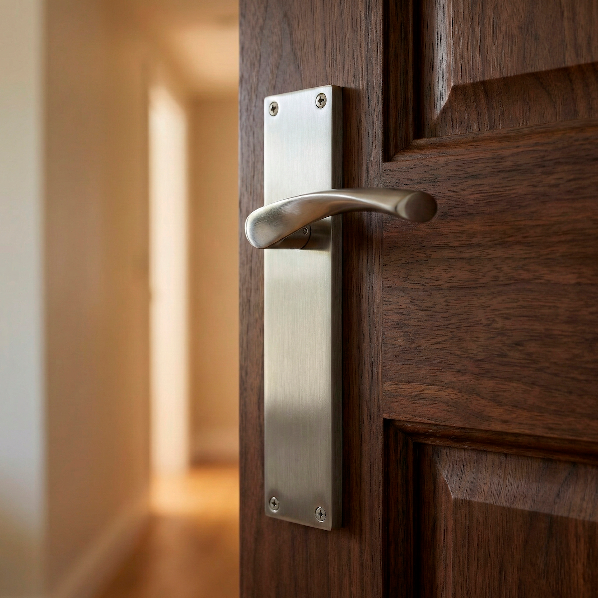 Poignée vague avec plaque rectangulaire en aluminium pour portes, finition nickel satiné, modèle « 130A »