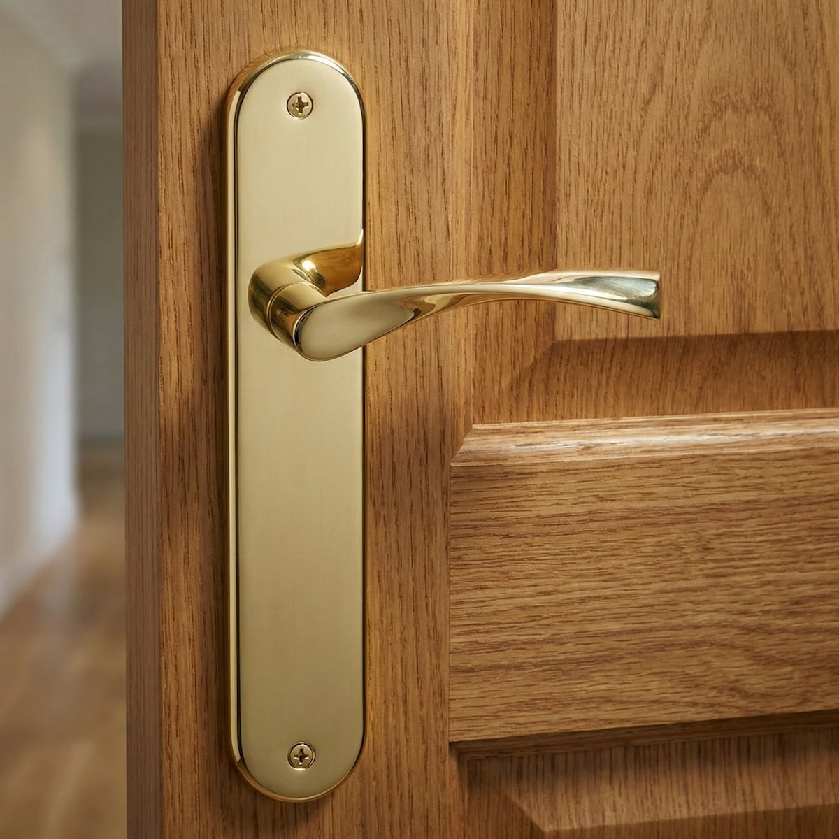 Poignée de porte modèle "130" en zamak avec plaque ovale, finition doré brillant