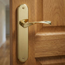 Poignée de porte modèle "130" en zamak avec plaque ovale, finition doré brillant