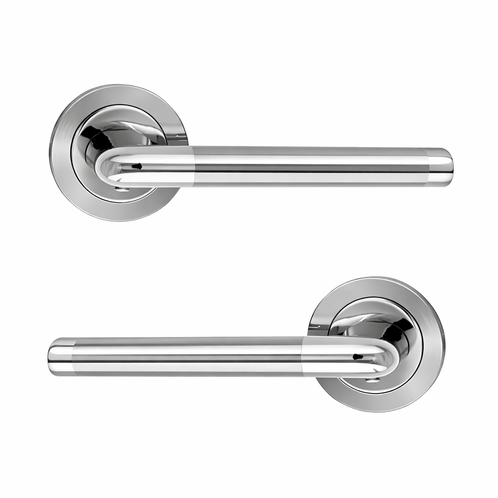 Poignée droite en aluminium modèle '140A' avec rosace ronde pour portes
