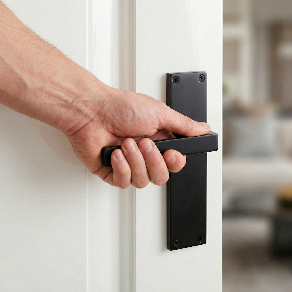 Poignée modèle « 220 » en zamak avec plaque rectangulaire finition noire pour portes