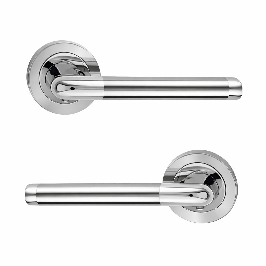 Béquille de porte en zamak modèle '140' finition bicolore avec rosace ronde pour portes intérieures